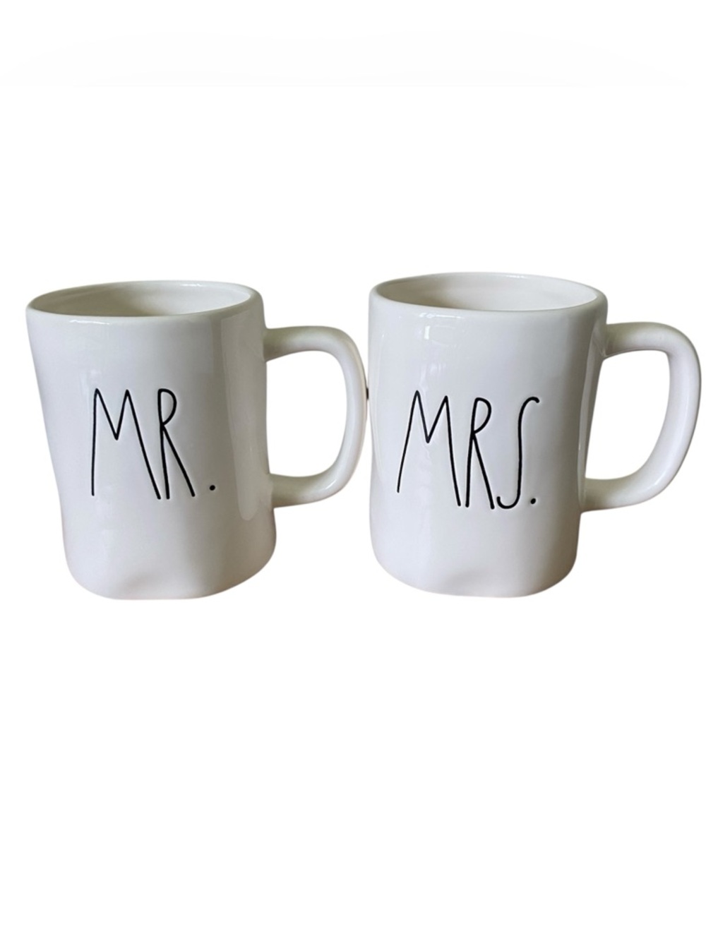 Rae Dunn Set Of 2 Mr. & Mrs. White Coffee Mugs Artisan Wedding Bridal Bride Wife